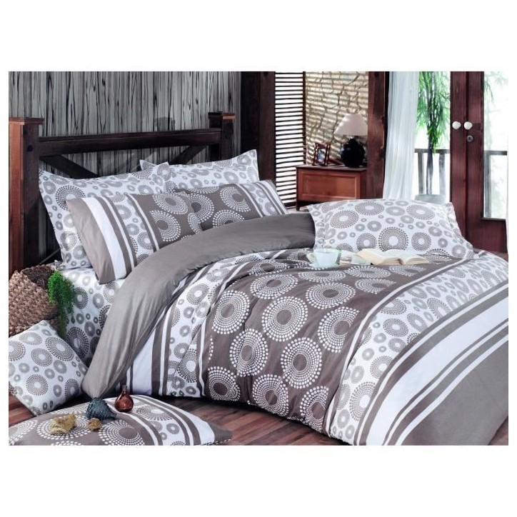 Parure de lit - 1 housse de couette 220 x 240 cm + 2 taies d'oreiller 60 x 60 cm - 100% coton renforcé - Brun