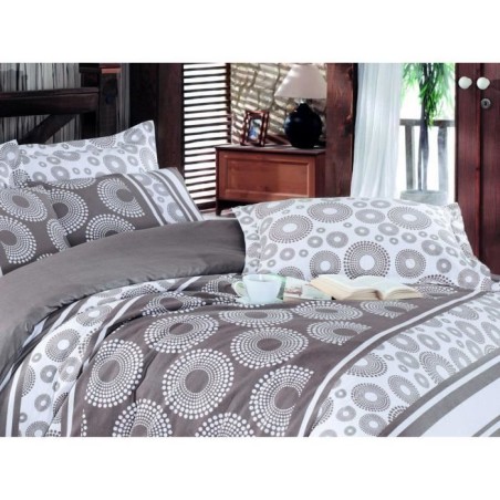 Parure de lit - 1 housse de couette 220 x 240 cm + 2 taies d'oreiller 60 x 60 cm - 100% coton renforcé - Brun