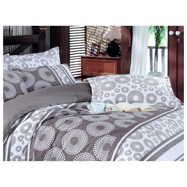 Parure de lit - 1 housse de couette 220 x 240 cm + 2 taies d'oreiller 60 x 60 cm - 100% coton renforcé - Brun