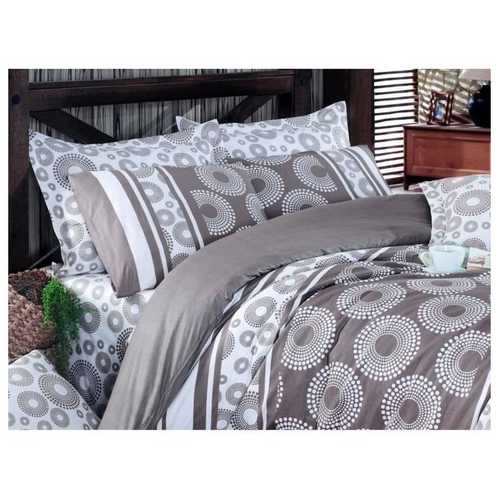 Parure de lit - 1 housse de couette 220 x 240 cm + 2 taies d'oreiller 60 x 60 cm - 100% coton renforcé - Brun