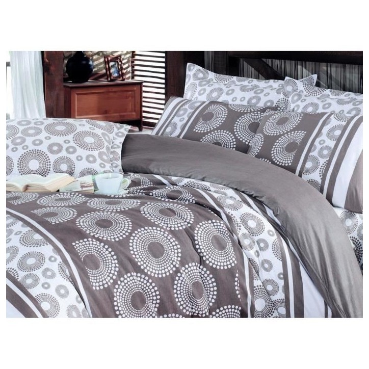 Parure de lit - 1 housse de couette 220 x 240 cm + 2 taies d'oreiller 60 x 60 cm - 100% coton renforcé - Brun