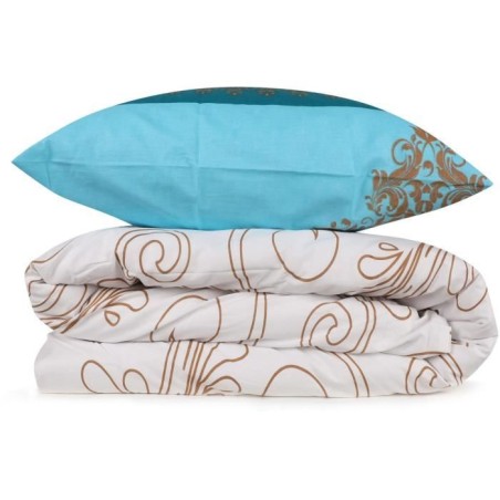 Parure de lit - 1 housse de couette 220 x 240 cm + 2 taies d'oreiller 60 x 60 cm - 100% coton renforcé - Turquoise