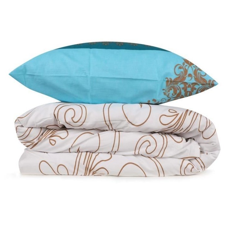 Parure de lit - 1 housse de couette 220 x 240 cm + 2 taies d'oreiller 60 x 60 cm - 100% coton renforcé - Turquoise
