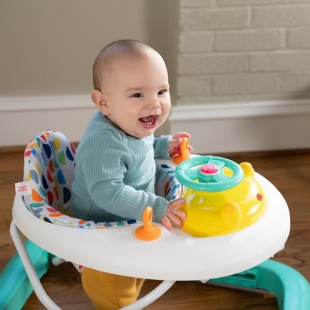 BRIGHT STARTS Trotteur bébé évolutif et pliable 2-en-1 - Lumieres et Sons - Jouet d'éveil amovible, Musique, Hauteur Réglab