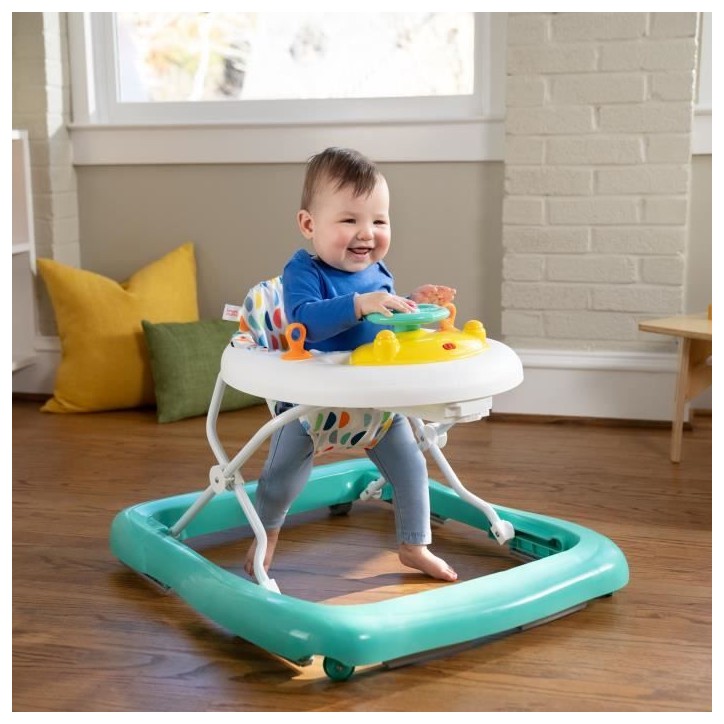BRIGHT STARTS Trotteur bébé évolutif et pliable 2-en-1 - Lumieres et Sons - Jouet d'éveil amovible, Musique, Hauteur Réglab