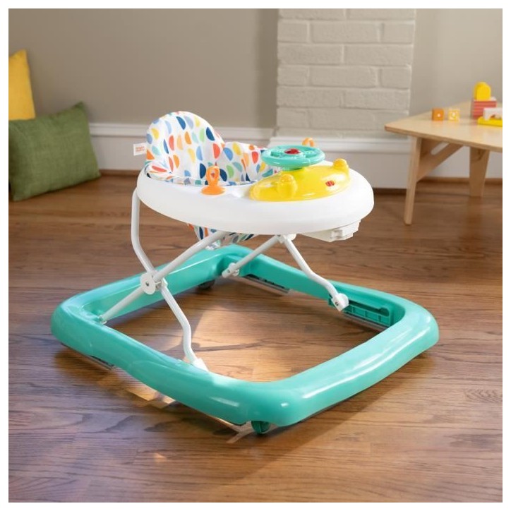 BRIGHT STARTS Trotteur bébé évolutif et pliable 2-en-1 - Lumieres et Sons - Jouet d'éveil amovible, Musique, Hauteur Réglab