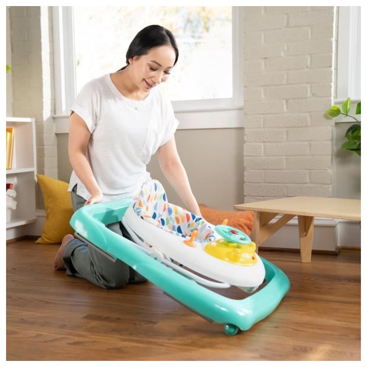 BRIGHT STARTS Trotteur bébé évolutif et pliable 2-en-1 - Lumieres et Sons - Jouet d'éveil amovible, Musique, Hauteur Réglab