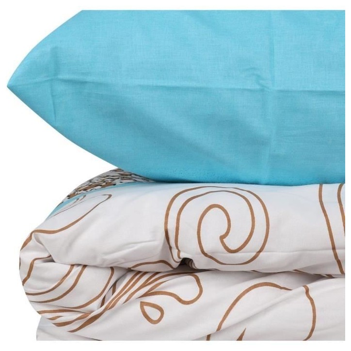 Parure de lit - 1 housse de couette 220 x 240 cm + 2 taies d'oreiller 60 x 60 cm - 100% coton renforcé - Turquoise