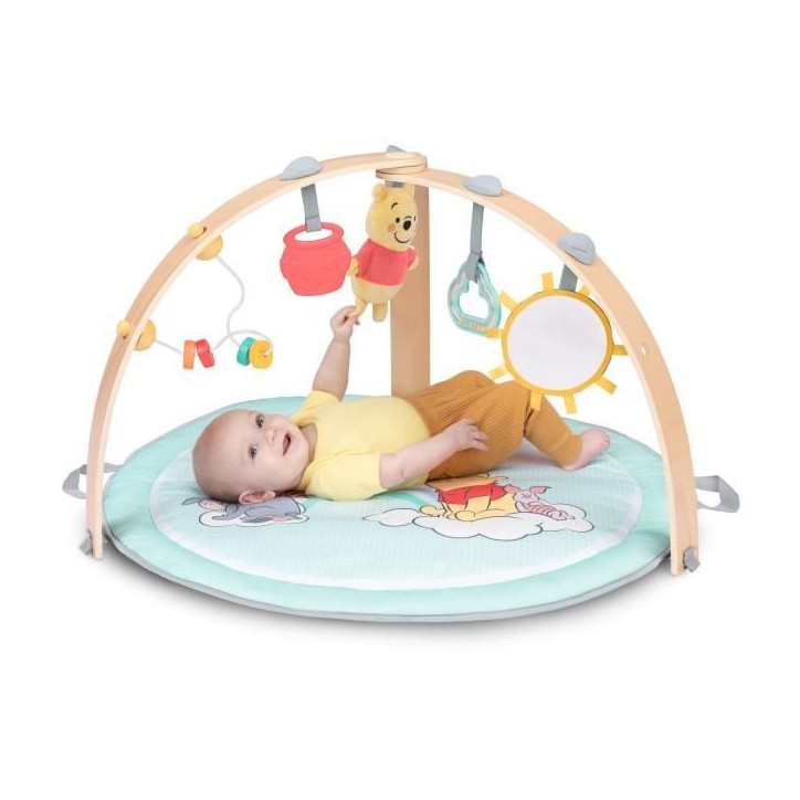DISNEY BABY- WINNIE- Tapis d'éveil bébé au sol reversible évolutif pliable- arche en bois- jouets sensoriels et musicaux, mi