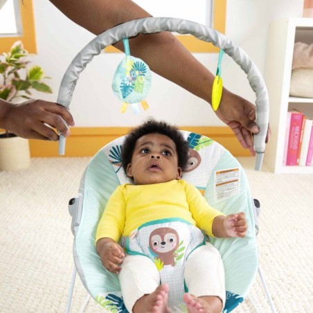 BRIGHT STARTS Transat bébé vibrant Wild Wonders- Arche avec jouets d'éveil amovible, Harnais 3 points
