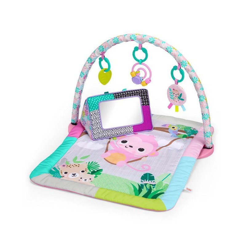 BRIGHTS STARTS Petit tapis d'éveil bébé pliable rose, arche de jeux