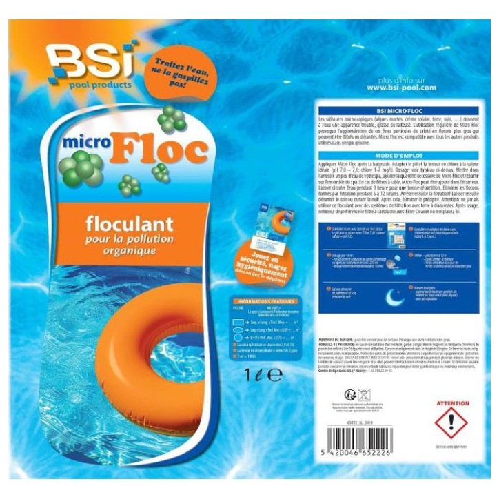 Floculant piscine - BSI - Micro Floc 1 L - Liquide - Clarifie eau trouble - Améliore filtration