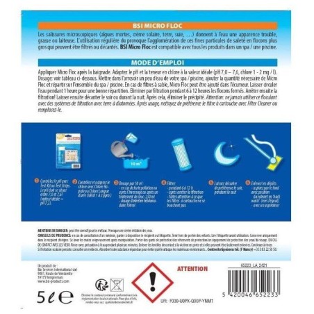 Floculant piscine - BSI - Micro Floc 5 L - Puissant - Clarifiant eau - Optimise filtration