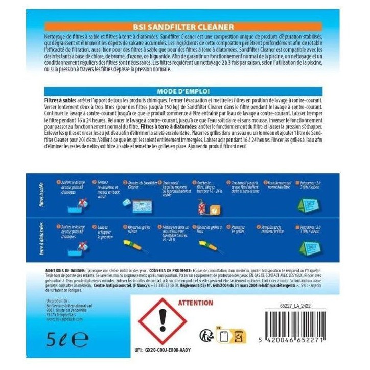 Nettoyant filtre piscine - BSI - Sand Filter Cleaner 5 L - Filtre a sable - Nettoyage filtration - Entretien piscine