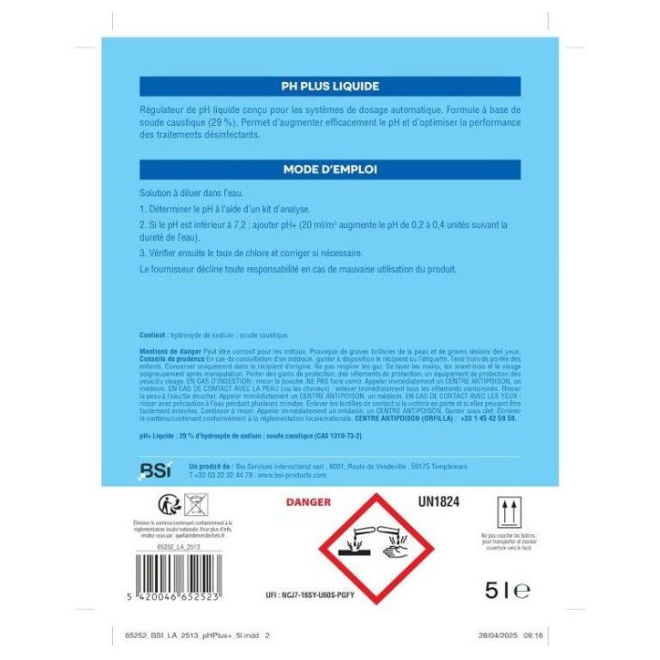 Correcteur pH piscine - BSI - pH Plus Liquide 5 L - Dosage automatique - Ajustement pH - Piscine Correcteur pH piscine - BSI - pH Plus Liquide 5 L - Dosage automatique - Ajustement pH - Piscine