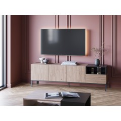 Meuble TV CAILIN – Chene Artisan & Noir – 3 portes, 1 niche et 1 t