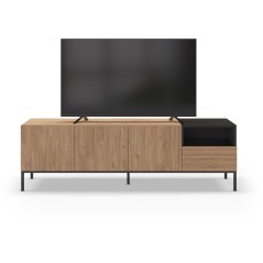 Meuble TV CAILIN – Chene Artisan & Noir – 3 portes, 1 niche et 1 tablette fixe – 180 x 40 x 55 cm