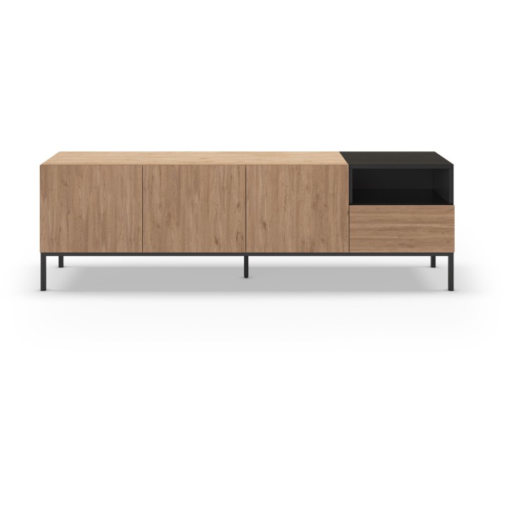 Meuble TV CAILIN – Chene Artisan & Noir – 3 portes, 1 niche et 1 tablette fixe – 180 x 40 x 55 cm Meuble TV CAILIN – Chene Artisan & Noir – 3 portes, 1 niche et 1 tablette fixe – 180 x 40 x 55 cm