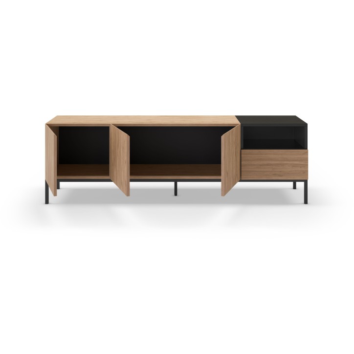 Meuble TV CAILIN – Chene Artisan & Noir – 3 portes, 1 niche et 1 tablette fixe – 180 x 40 x 55 cm Meuble TV CAILIN – Chene Artisan & Noir – 3 portes, 1 niche et 1 tablette fixe – 180 x 40 x 55 cm