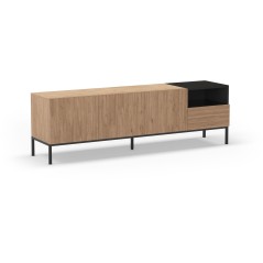 Meuble TV CAILIN – Chene Artisan & Noir – 3 portes, 1 niche et 1 t