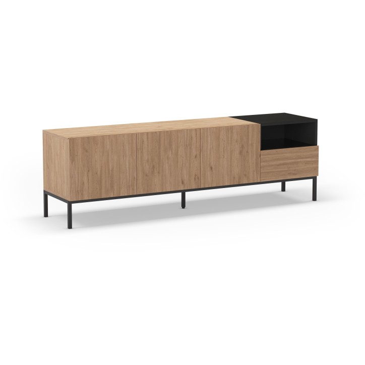 Meuble TV CAILIN – Chene Artisan & Noir – 3 portes, 1 niche et 1 tablette fixe – 180 x 40 x 55 cm Meuble TV CAILIN – Chene Artisan & Noir – 3 portes, 1 niche et 1 tablette fixe – 180 x 40 x 55 cm