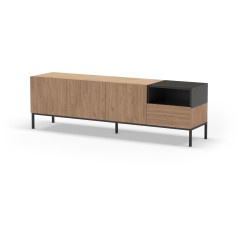 Meuble TV CAILIN – Chene Artisan & Noir – 3 portes, 1 niche et 1 t