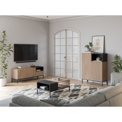 Buffet Haut CAILIN – Chene Artisan & Noir – 2 portes, 1 niche –