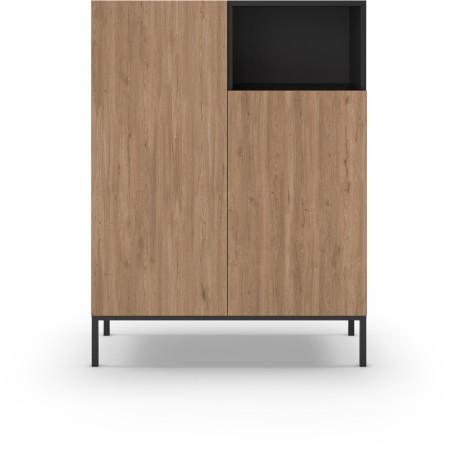 Buffet Haut CAILIN – Chene Artisan & Noir – 2 portes, 1 niche – 90 x 40 x 120 cm