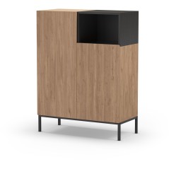 Buffet Haut CAILIN – Chene Artisan & Noir – 2 portes, 1 niche –