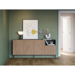 Buffet CAILIN – Chene Artisan & Noir – 4 portes, 1 niche – 180 x