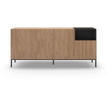 Buffet CAILIN – Chene Artisan & Noir – 4 portes, 1 niche – 180 x 40 x 80 cm