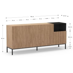 Buffet CAILIN – Chene Artisan & Noir – 4 portes, 1 niche – 180 x