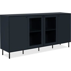 Buffet bas - CARACAS - Décor bleu navy - 2 portes vitrées + 2 portes
