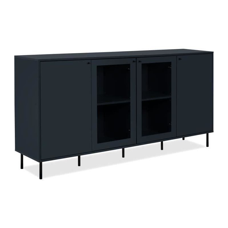 Buffet bas - CARACAS - Décor bleu navy - 2 portes vitrées + 2 portes