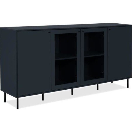Buffet bas - CARACAS - Décor bleu navy - 2 portes vitrées + 2 portes