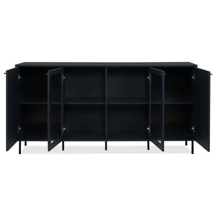 Buffet bas - CARACAS - Décor bleu navy - 2 portes vitrées + 2 portes - L180 x H90 x P40 cm