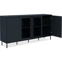 Buffet bas - CARACAS - Décor bleu navy - 2 portes vitrées + 2 portes