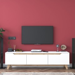 Meuble TV - D1 - Blanc / Noyer - Rangement supplémentaire - 180 x 49