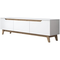 Meuble TV - D1 - Blanc / Noyer - Rangement supplémentaire - 180 x 49 x 35 cm