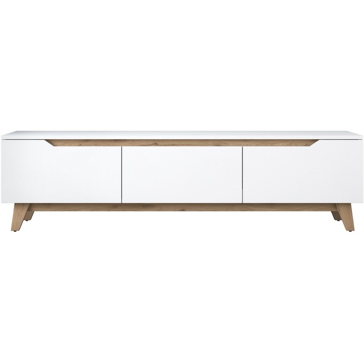 Meuble TV - D1 - Blanc / Noyer - Rangement supplémentaire - 180 x 49 x 35 cm