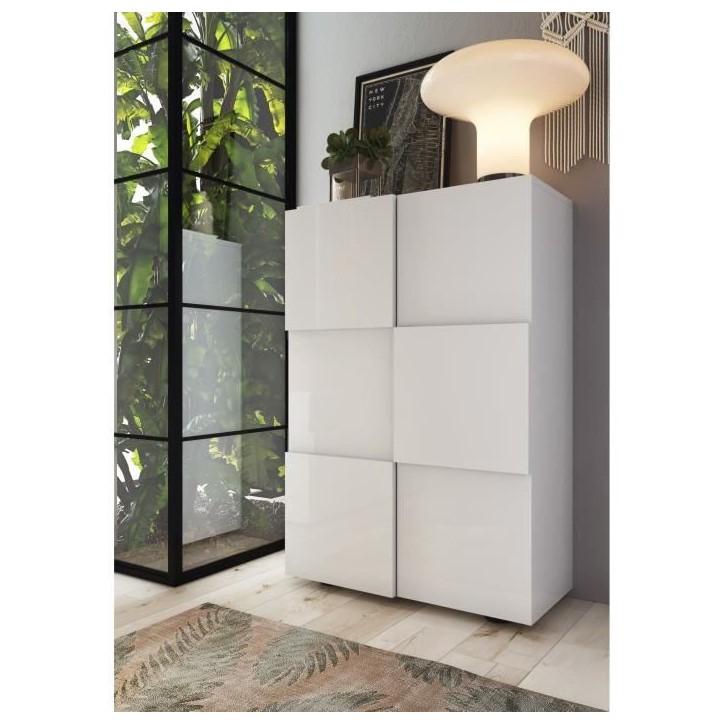 Meuble a chaussures - 15 paires - Blanc laqué - L78 x P33 x H113 cm - MILANO Meuble a chaussures - 15 paires - Blanc laqué - L78 x P33 x H113 cm - MILANO