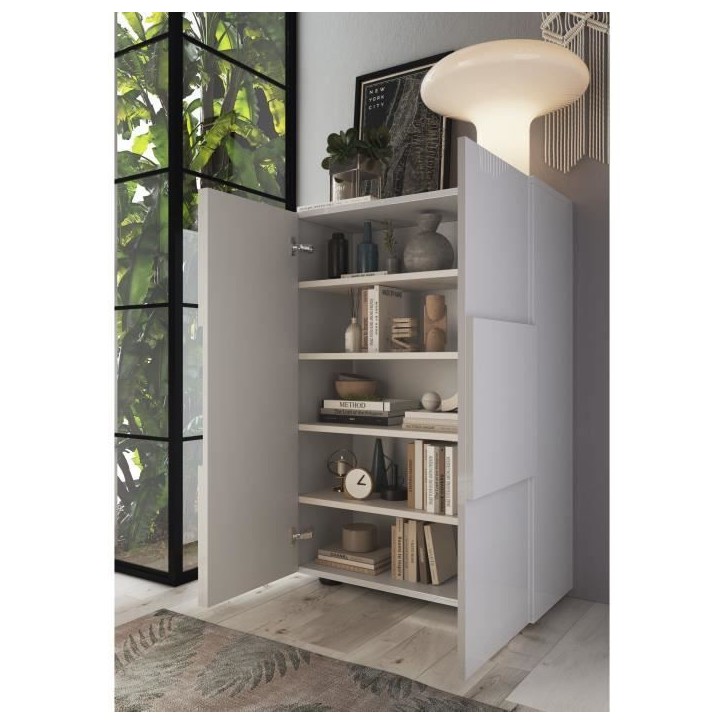 Meuble a chaussures - 15 paires - Blanc laqué - L78 x P33 x H113 cm - MILANO Meuble a chaussures - 15 paires - Blanc laqué - L78 x P33 x H113 cm - MILANO
