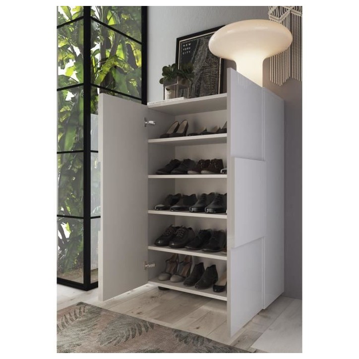 Meuble a chaussures - 15 paires - Blanc laqué - L78 x P33 x H113 cm - MILANO Meuble a chaussures - 15 paires - Blanc laqué - L78 x P33 x H113 cm - MILANO