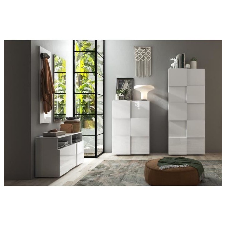 Meuble a chaussures - 15 paires - Blanc laqué - L78 x P33 x H113 cm - MILANO Meuble a chaussures - 15 paires - Blanc laqué - L78 x P33 x H113 cm - MILANO