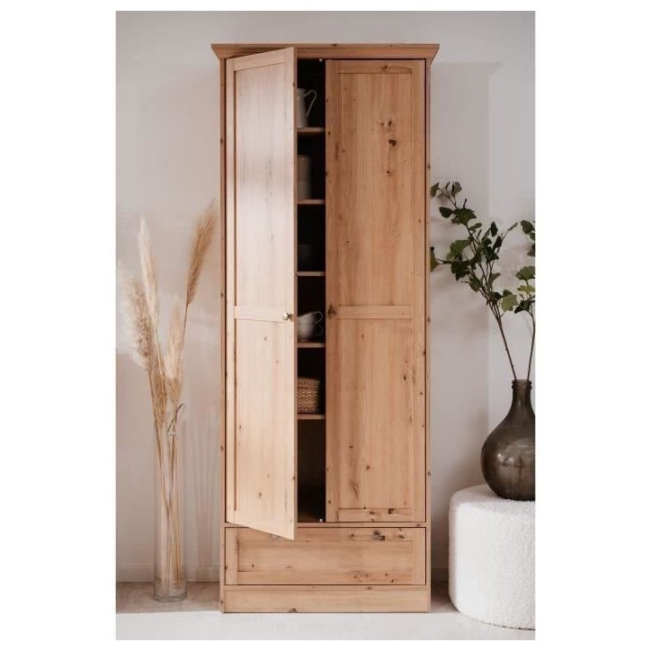 Armoire - Landwood - Décor chene artisan - 2 Portes - 1 Tiroir - L80 x P39 x H200 cm