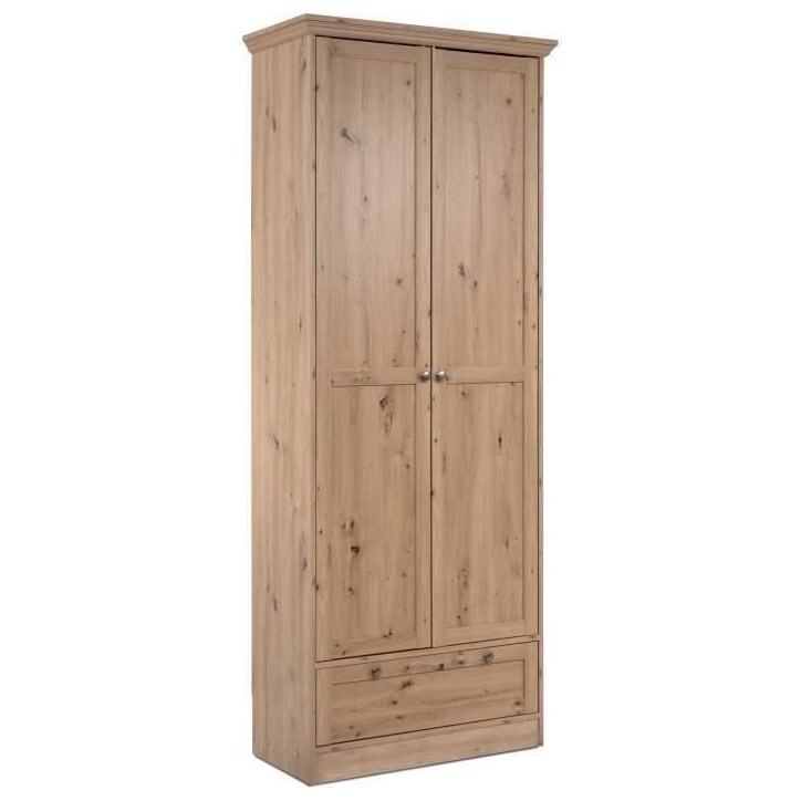 Armoire - Landwood - Décor chene artisan - 2 Portes - 1 Tiroir - L80 x P39 x H200 cm