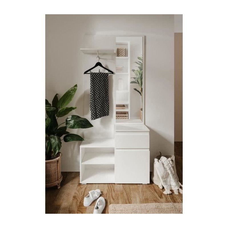 Meuble d'entrée de rangement avec penderie IMAGE - Décor blanc - 1 p
