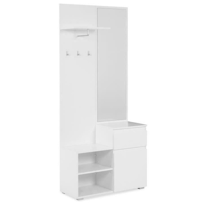 Meuble d'entrée de rangement avec penderie IMAGE - Décor blanc - 1 porte + 1 tiroir - L85 x H195 x P37 cm