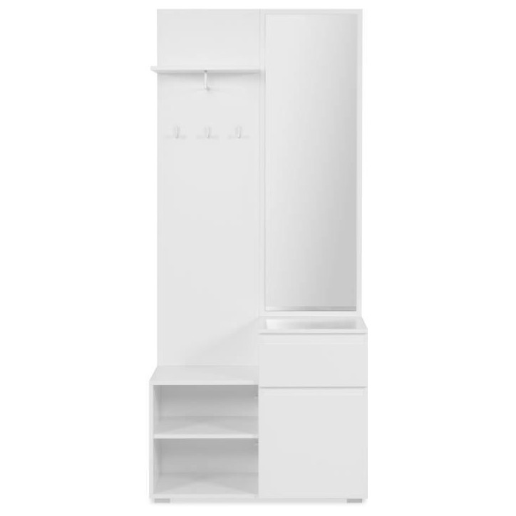 Meuble d'entrée de rangement avec penderie IMAGE - Décor blanc - 1 porte + 1 tiroir - L85 x H195 x P37 cm