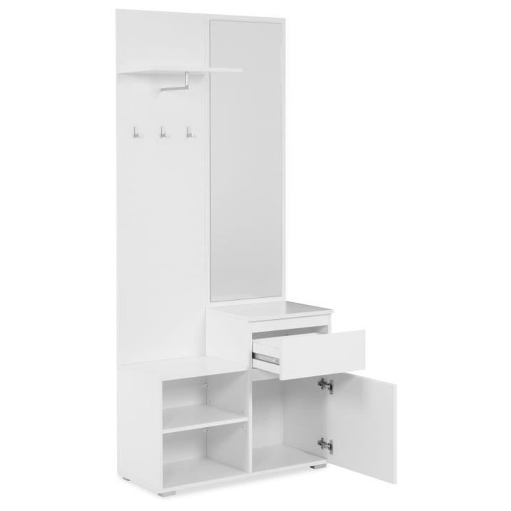 Meuble d'entrée de rangement avec penderie IMAGE - Décor blanc - 1 porte + 1 tiroir - L85 x H195 x P37 cm